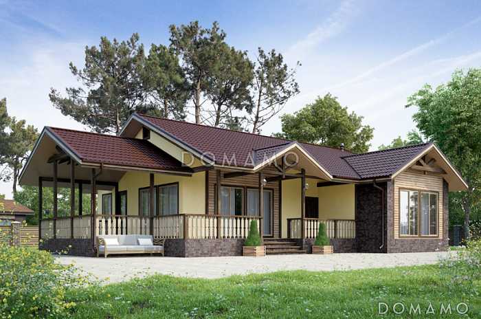 Проект одноэтажного каркасного дома с тремя спальнями