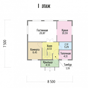 Проект компактного, функционального дома, с деревянной вагонкой / План 1 этажа Проект компактного, функционального дома, с деревянной вагонкой / План 1 этажа