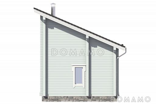 Проект узкого дома с косой крышей, кухней-гостиной, парной, спальней, балконом и вторым светом / Фасад 4