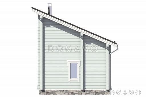 Проект узкого дома с косой крышей, кухней-гостиной, парной, спальней, балконом и вторым светом / Фасад 4