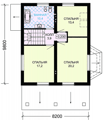 Проект дома с мансардой, крытой террасой и тремя спальными комнатами / План мансардного этажа