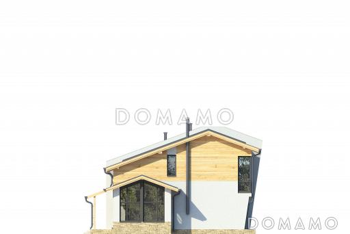 Проект дома с крытой террасой, большой кухней-столовой, просторной гостиной с камином, постирочной, балконом / Фасад 4