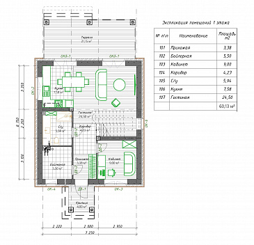 Проект строгого классического двухэтажного дома S-113 / План 1 этажа