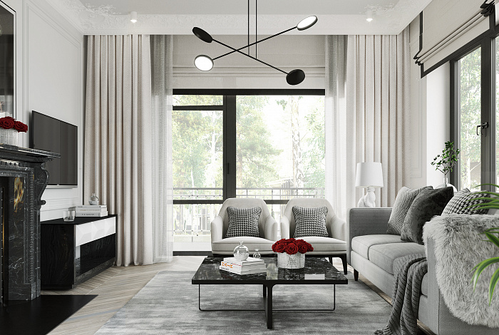 Проект дома из кирпича с гаражом, эркером в кухне, террасой