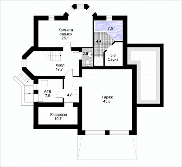 Проект коттеджа с подземным гаражом / План цокольного этажа Проект коттеджа с подземным гаражом / План цокольного этажа