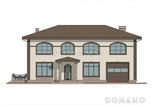 Проект двухэтажного дома из газобетона с 5 спальнями, сауной и гаражом на 1 машину / Фасад 3