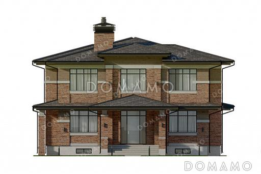 Проект двухэтажного дома с подвалом в стиле Райта / Фасад 1