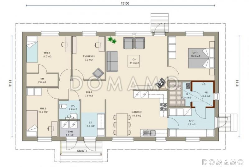 Проект каркасного дома с отдельным входом в маленькую котельную / План 1 этажа Проект каркасного дома с отдельным входом в маленькую котельную / План 1 этажа