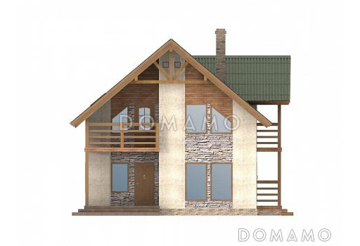 Проект каркасного дома с двумя балконами на мансардном этаже / Фасад 1