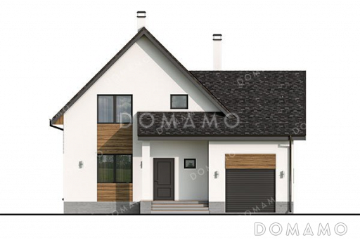 Проект одноэтажного дома с мансардой и гаражом на два автомобиля / Фасад 1