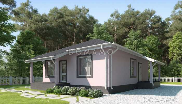 Проект одноэтажного дома с террасами и верандой, кухней-столовой, двумя спальнями Проект одноэтажного дома с террасами и верандой, кухней-столовой, двумя спальнями