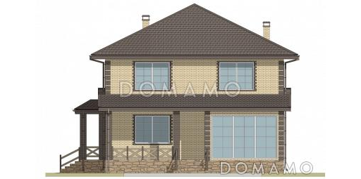 Проект двухэтажного дома из газобетона с пристроенным гаражом и верандой / Фасад 1