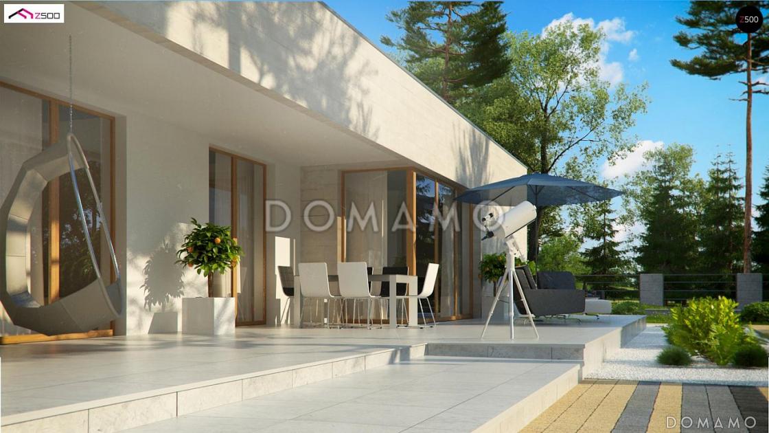 Проект одноэтажного дома из газобетона с плоской крышей, с угловым остеклением гостиной / 9