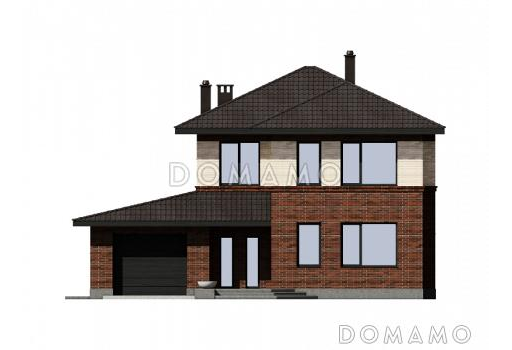 Проект двухэтажного дома с гаражом, котельной-хозкомнатой, террасой / Фасад 1