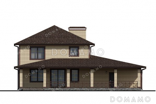 Проект двухэтажного дома с большой террасой и гаражом / Фасад 1