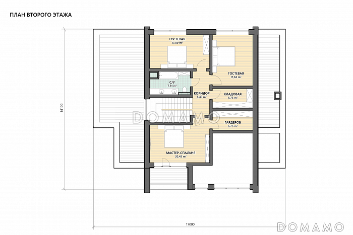 Проект дома в стиле барнхаус с гаражом, спортзалом и тремя спальнями / План мансардного этажа