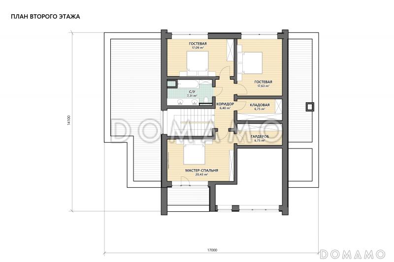 Проект дома в стиле барнхаус с гаражом, спортзалом и тремя спальнями / План мансардного этажа
