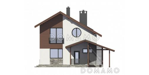 Проект  стильного дома из пеноблоков  с навесом для машины / Фасад 1