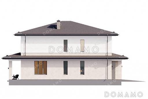 Проект двухэтажного дома с гаражом, 5 спальнями и угловой крытой террасой  / Фасад 2