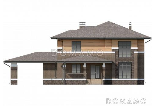 Проект двухэтажного дома из газобетона с террасой, гаражом на два автомобиля и большим погребом / Фасад 4