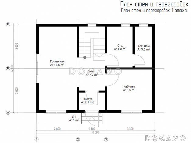 Каркасный дом "Моррис" / План 1 этажа Каркасный дом "Моррис" / План 1 этажа