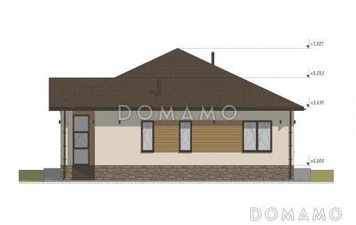 Проект одноэтажного дома со вторым светом для неровного участка S-152 / Фасад 3