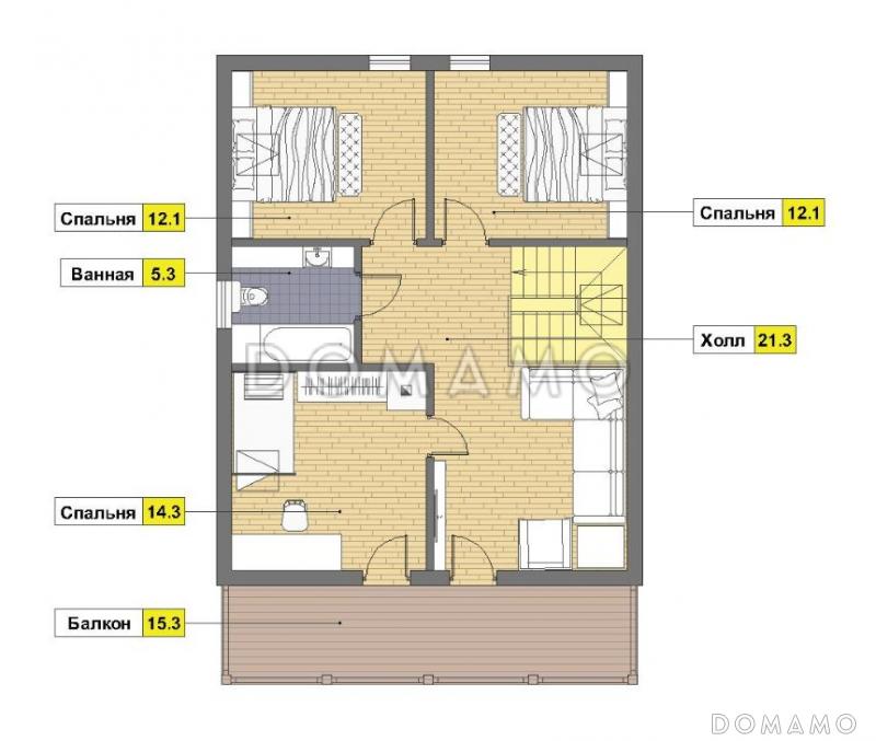 Проект каркасного дома с мансардными окнами / План мансардного этажа