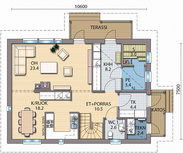 Проект каркасного дома с большой гардеробной в спальной комнате на втором этаже / План 1 этажа Проект каркасного дома с большой гардеробной в спальной комнате на втором этаже / План 1 этажа