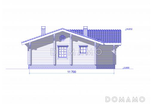 Проект одноэтажного коттеджа из бревна с террасой / Фасад 2