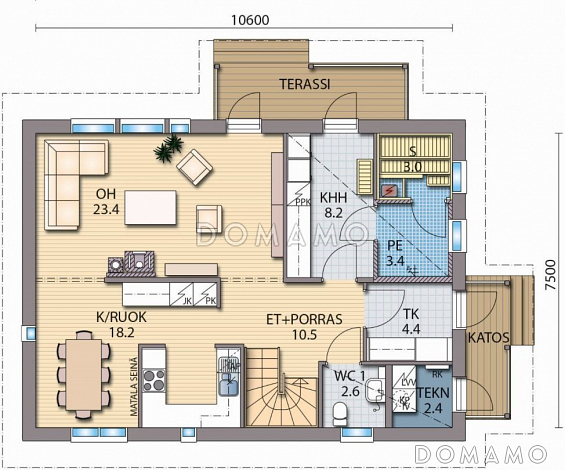 Проект каркасного дома с большой гардеробной в спальной комнате на втором этаже / План 1 этажа Проект каркасного дома с большой гардеробной в спальной комнате на втором этаже / План 1 этажа