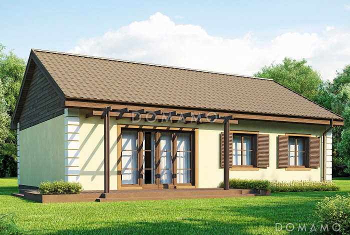 Проект простого одноэтажного дома из газобетона с тремя спальнями и просторной гостиной Проект простого одноэтажного дома из газобетона с тремя спальнями и просторной гостиной