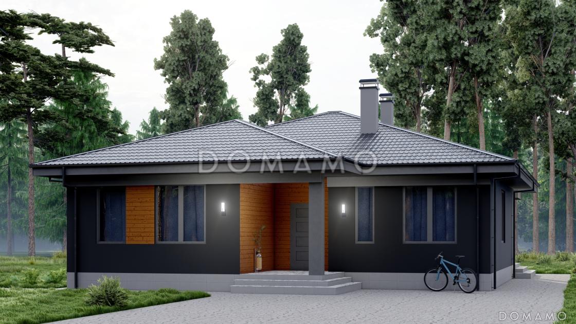 Проект одноэтажного дома в стиле хай-тек с тремя спальнями, гостиной и кабинетом / 6