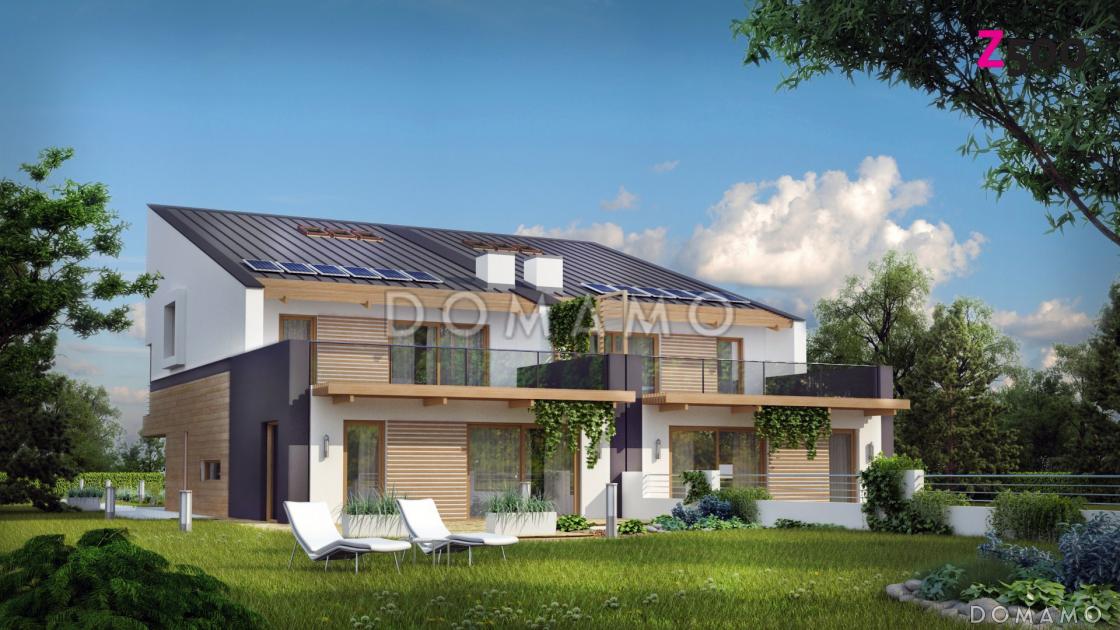 Проект мансардных домов-близнецов из газобетона современного дизайна с гаражом и террасой на втором этаже / 2