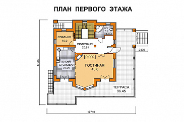 Проект дома из кирпича для неровных участков / План 1 этажа Проект дома из кирпича для неровных участков / План 1 этажа