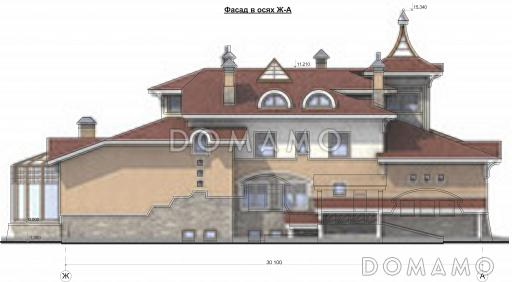 Проект просторного коттеджа в стиле модерн с бассейном и гаражом / Фасад 4