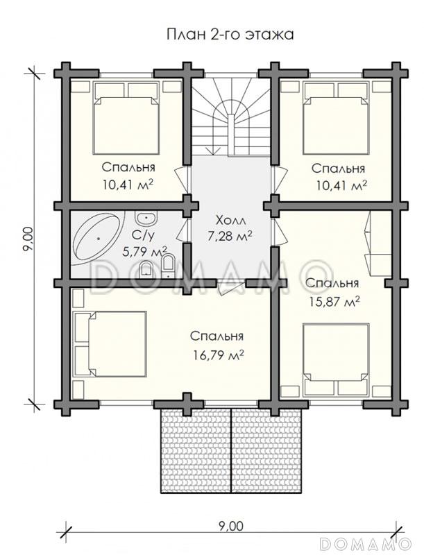 Проект деревянного дома стандартной планировки / План мансардного этажа