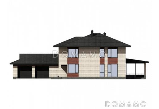 Проект загородного дома с гаражом на две машины, террасой, отдельной гардеробной при входе / Фасад 1