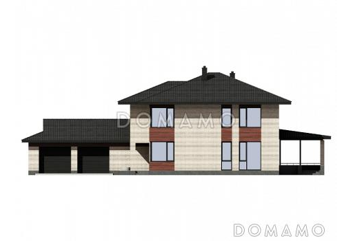 Проект загородного дома с гаражом на две машины, террасой, отдельной гардеробной при входе / Фасад 1