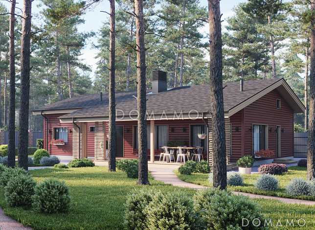 Проект одноэтажного дома с 4 спальнями и просторной гостиной-кухней-столовой