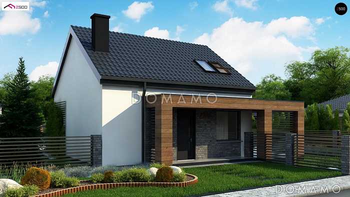 Проект компактного одноэтажного мансардного дома из кирпича с кабинетом и двумя спальнями Проект компактного одноэтажного мансардного дома из кирпича с кабинетом и двумя спальнями