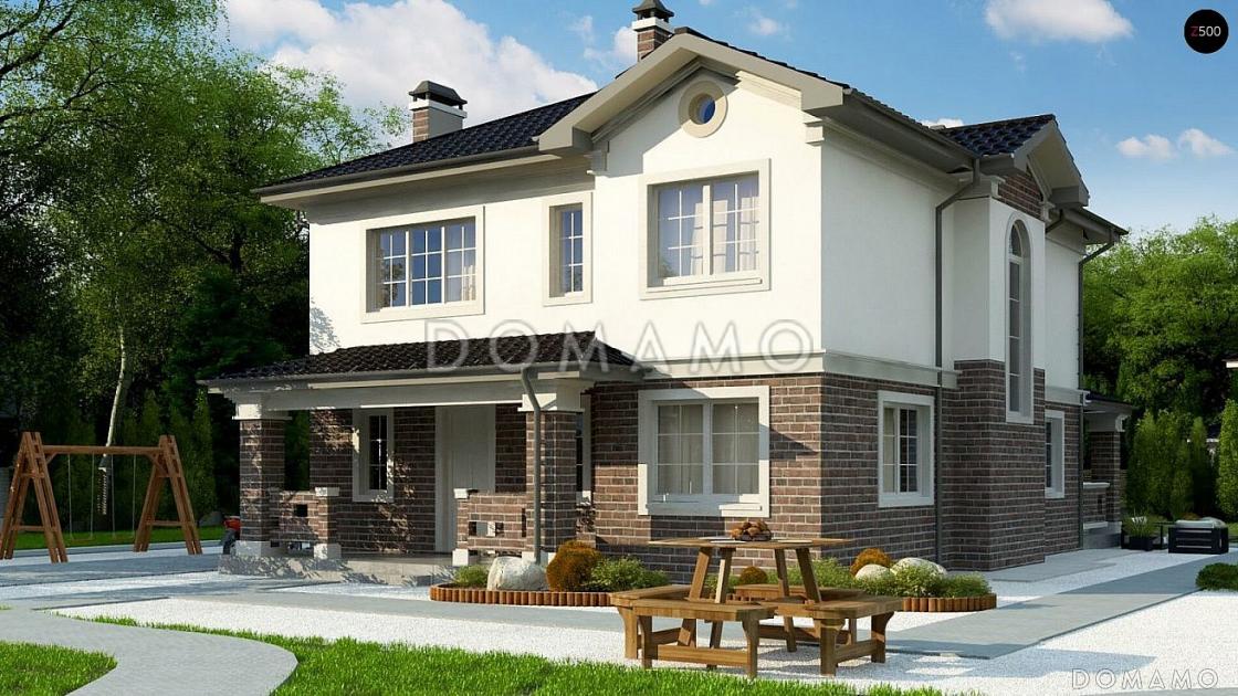 Проект загородного дома в классическом стиле с просторной гостиной, террасой, кладовой на кухне, двумя санузлами на втором этаже / 2