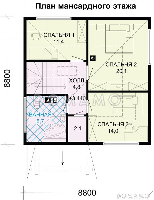 Проект дома из профилированного бруса / План мансардного этажа