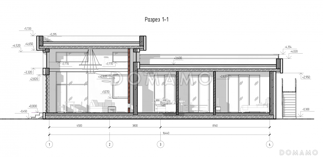 Проект одноэтажного дома с выходом на крышу, крытой террасой, большой кухонной зоной, детскими и хозяйской спальней / 5