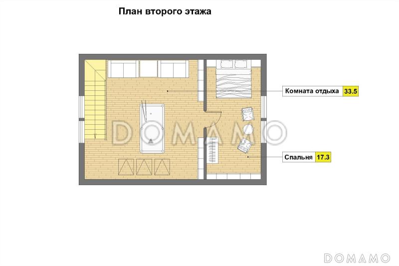 Проект бани из газобетона с гостиной и комнатой отдыха / План мансардного этажа