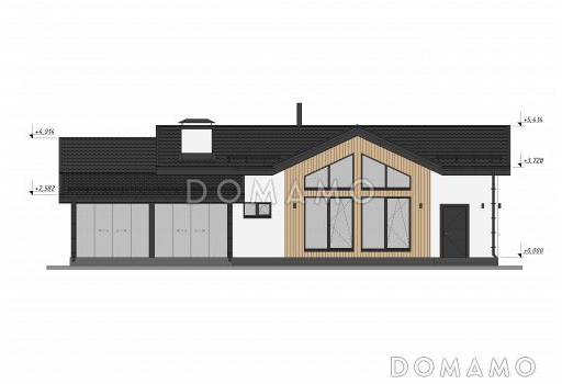 Проект современной бани с просторной гостиной и большой террасой S-93 / Фасад 1
