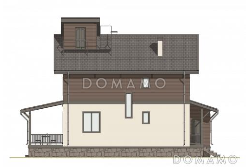 Проект двухэтажного дома с 5 спальнями, террасой, пристроенной мастерской и люкарной с балконом / Фасад 2