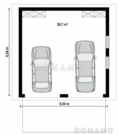 Проект гаража из газобетона для двух авто с двумя воротами / План 1 этажа Проект гаража из газобетона для двух авто с двумя воротами / План 1 этажа
