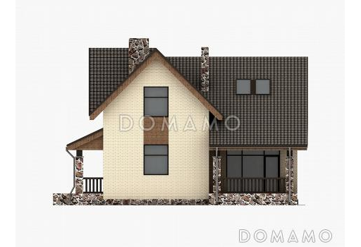 Проект дома рациональной планировкой с двумя террасами, вторым светом, изолированной кухней, тремя спальнями / Фасад 1