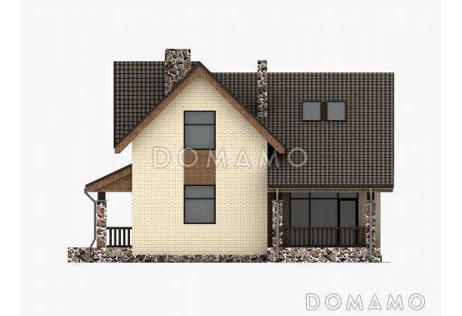 Проект дома рациональной планировкой с двумя террасами, вторым светом, изолированной кухней, тремя спальнями / Фасад 1