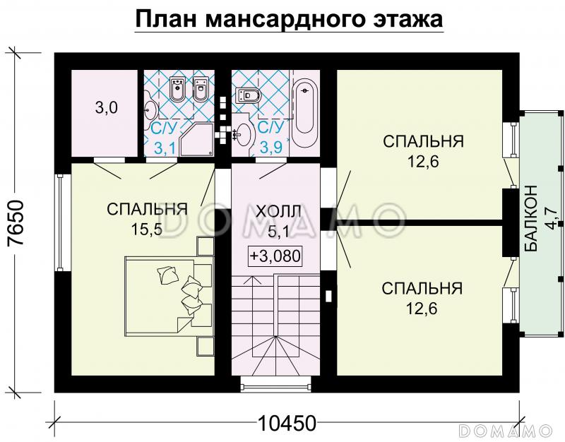 Проект небольшого дома из СИП панелей с интересной отделкой / План мансардного этажа